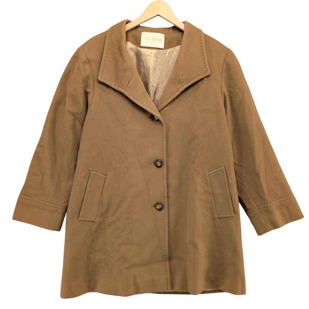 Fleurette Loro Piana Wool Overcoat Womens Tan Mid Length Button Up Coat Size 16